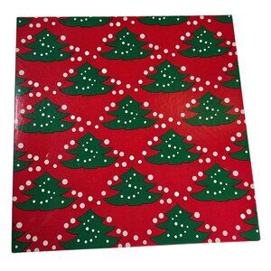 Vintage Christmas Gift Box Red & Green Tree Print 9.5” x 9.5” Mid-Century Style